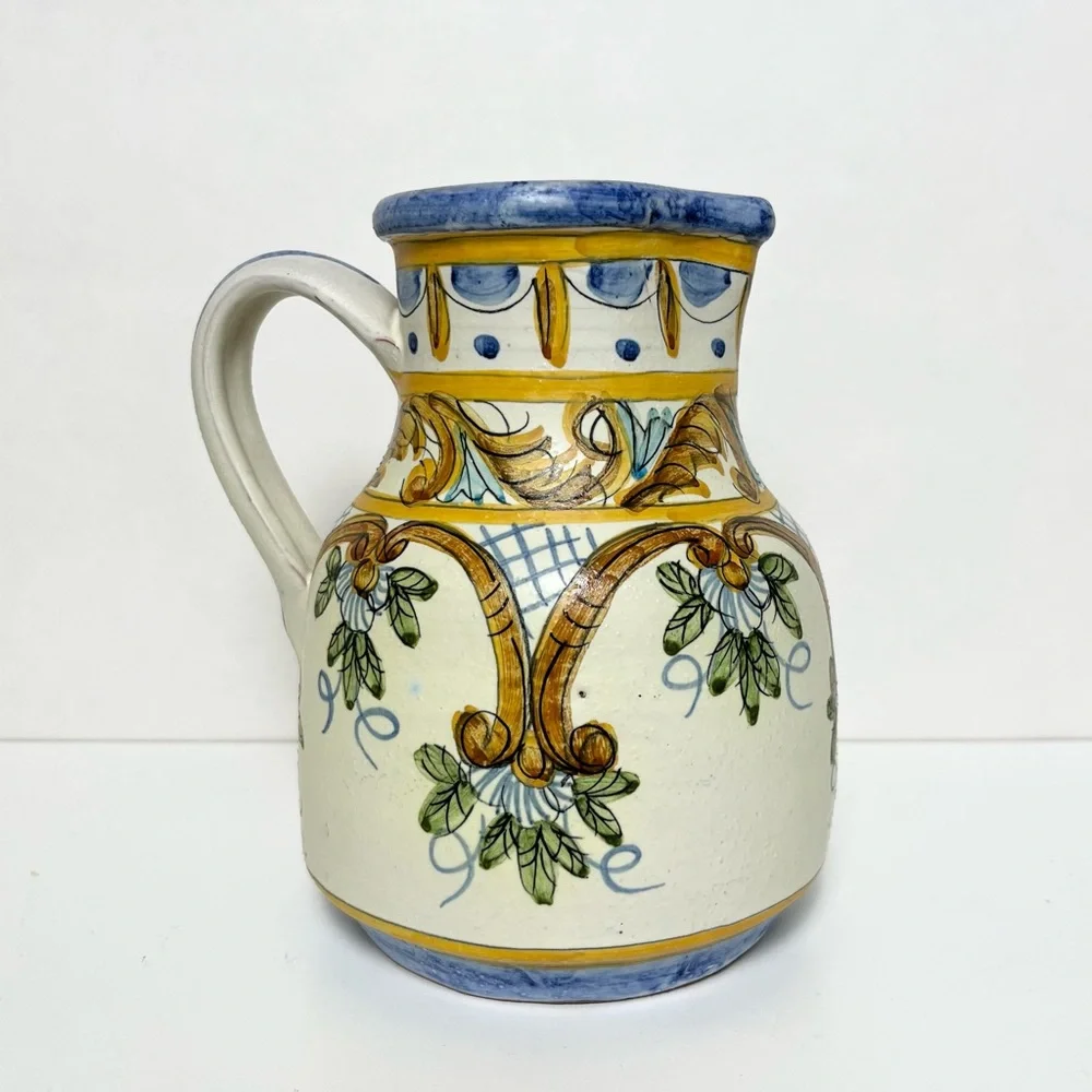 Vintage Handpainted Pottery Pitcher Jug Olaria De Almancil Algarve Portugal